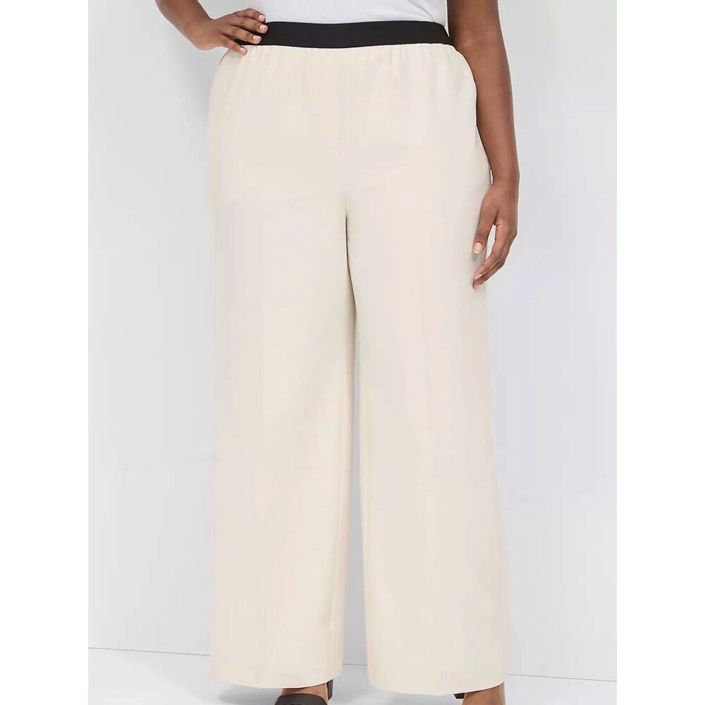Lane Bryant Perfect Drape Wide-Leg Pants Size 20 Birch Exposed Elastic Waist NEW